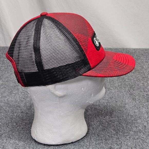 Volcom Red Plaid Wool Blend Trucker Hat Snapback Cap Mesh Back Skate Streetwear - Picture 5 of 9